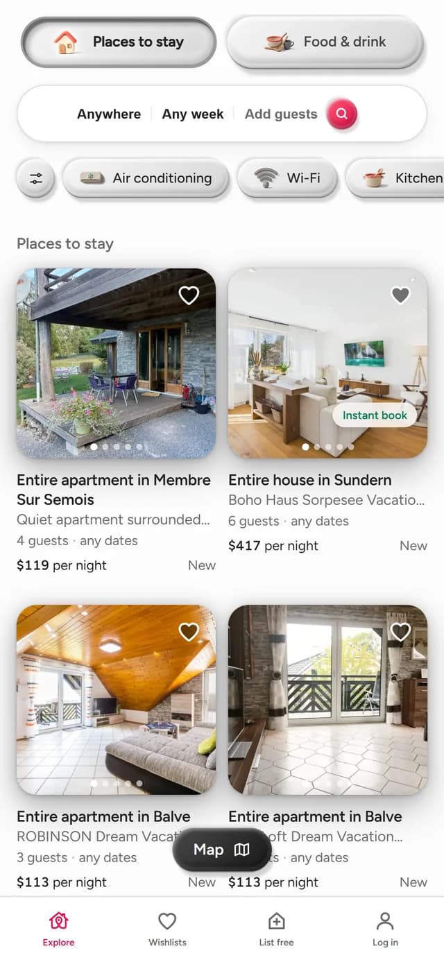 BookNoFees 應用程式的搜尋結果：附有照片和價格的住宿地點
